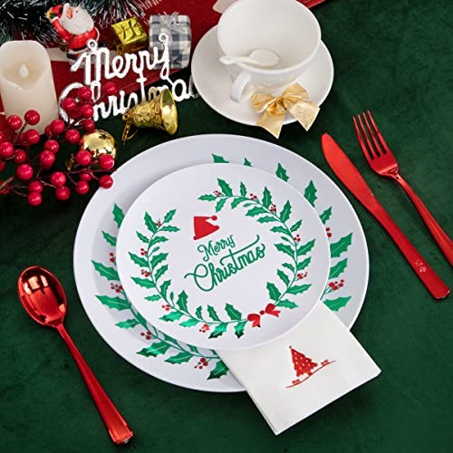 175PCS Christmas Plastic Plates - White & Green; Includes 50 White Green