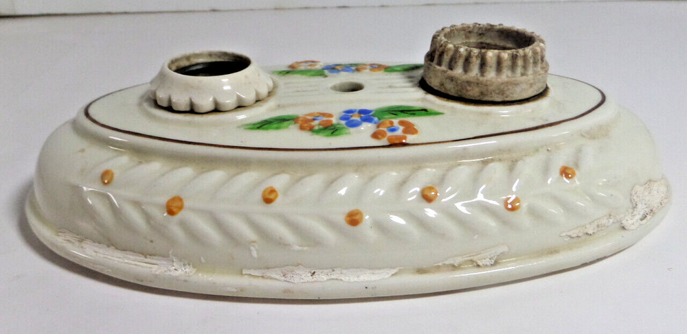 oval 2 light socket flowered vintage ceramic