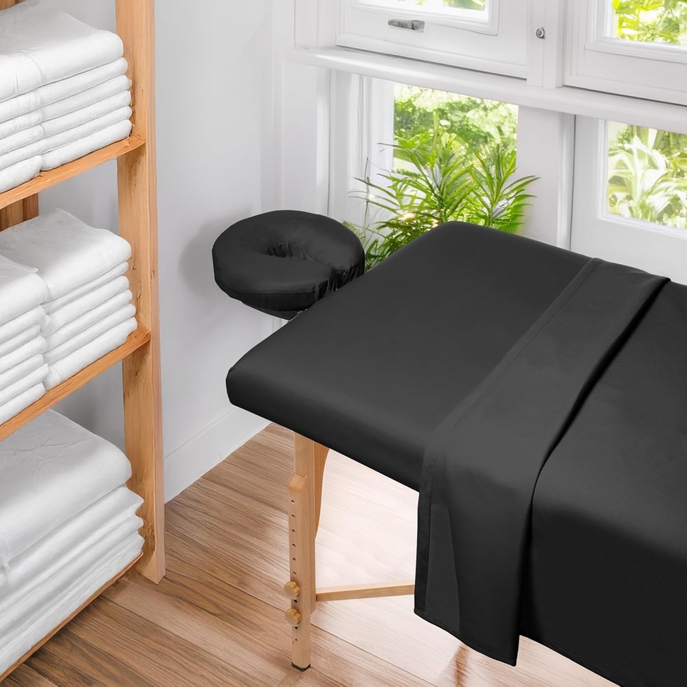 Black Microfiber Massage Table Sheet Set - Breathable & Durable Design