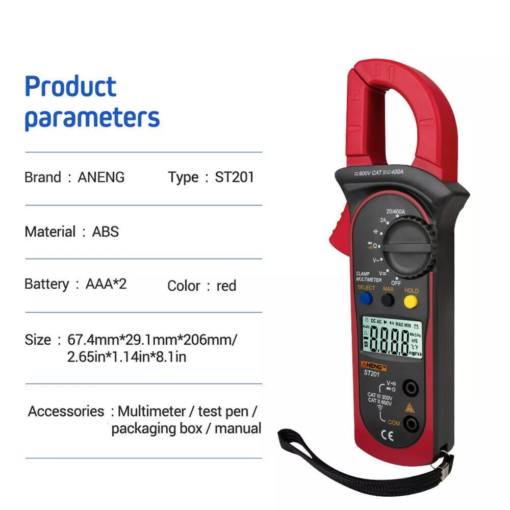 Digital Multimeter Tester AC DC Volt Ohm Amp Clamp Auto Range LCD Handheld Probe
