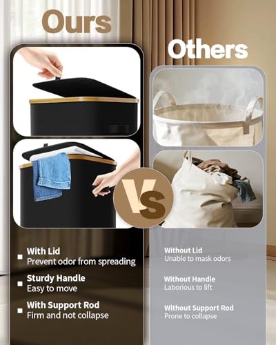 Laundry Hamper with Wheels Large Clothes Hamper with Removable Inner 110L Black