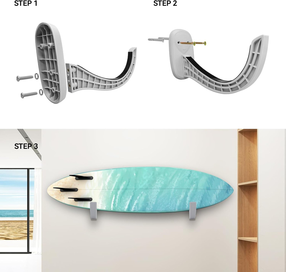 TWO STONES Surfboard Rack | Wall Mount for Surfboards & Paddle Boards (Grey)