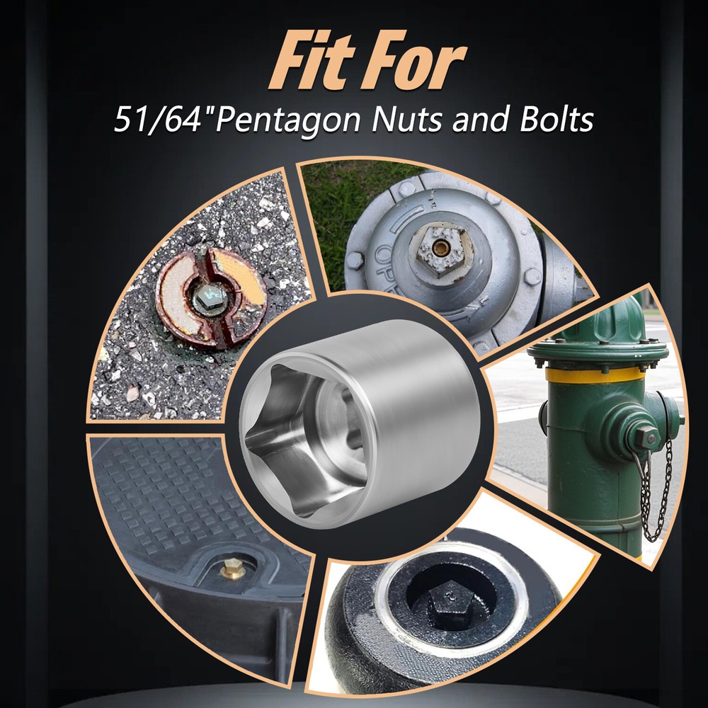 3/8" Drive 51/64" 5-Point Utility Impact Socket for Fire Hydrant 5-Point Nuts US