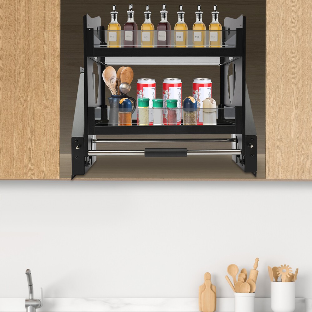 Pull Down Cabinet Organizer 2 Tier Pull-Out Cabinet Wall Shelf Spice Dishes Rack