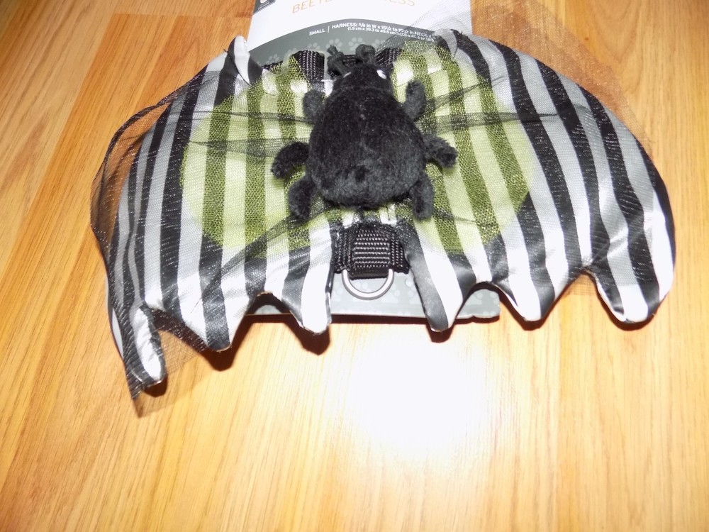 Size Medium Dog Harness Halloween Themed Black White Striped Beetle Bug New