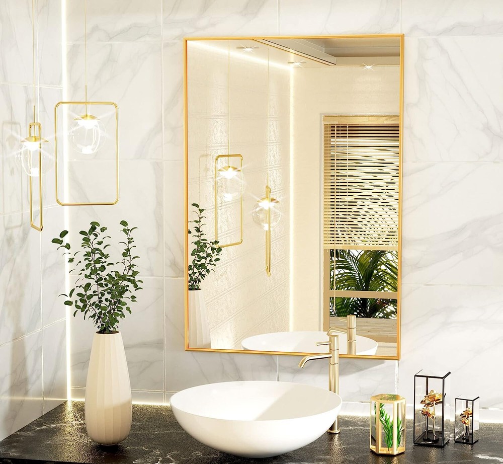 HARRITPURE 26“x38” Bathroom Mirror Rectangular Wall Mirror GOLD