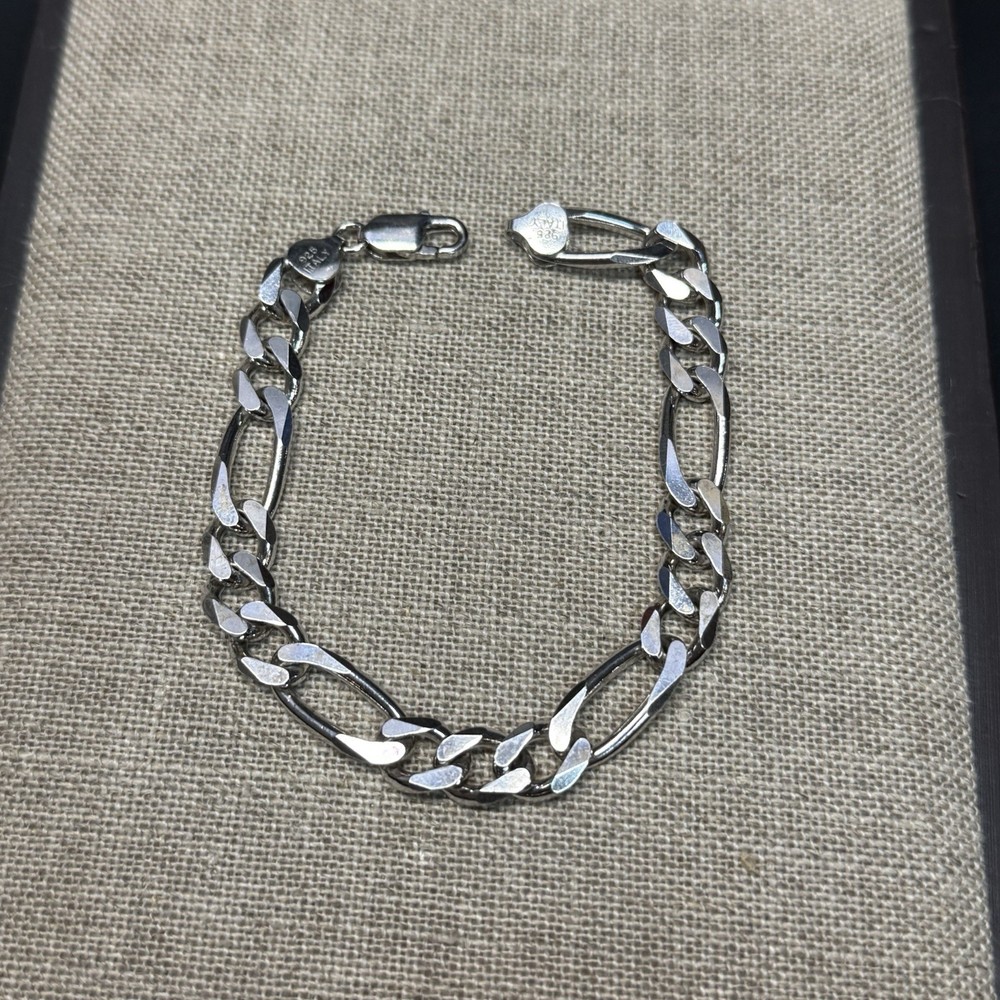 STERLING Silver Mens Figaro Bracelet 9"