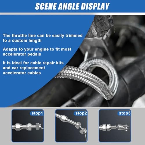 36" Braided Throttle Cable Kit, Universal Accelerator Adjustable 36 Inch