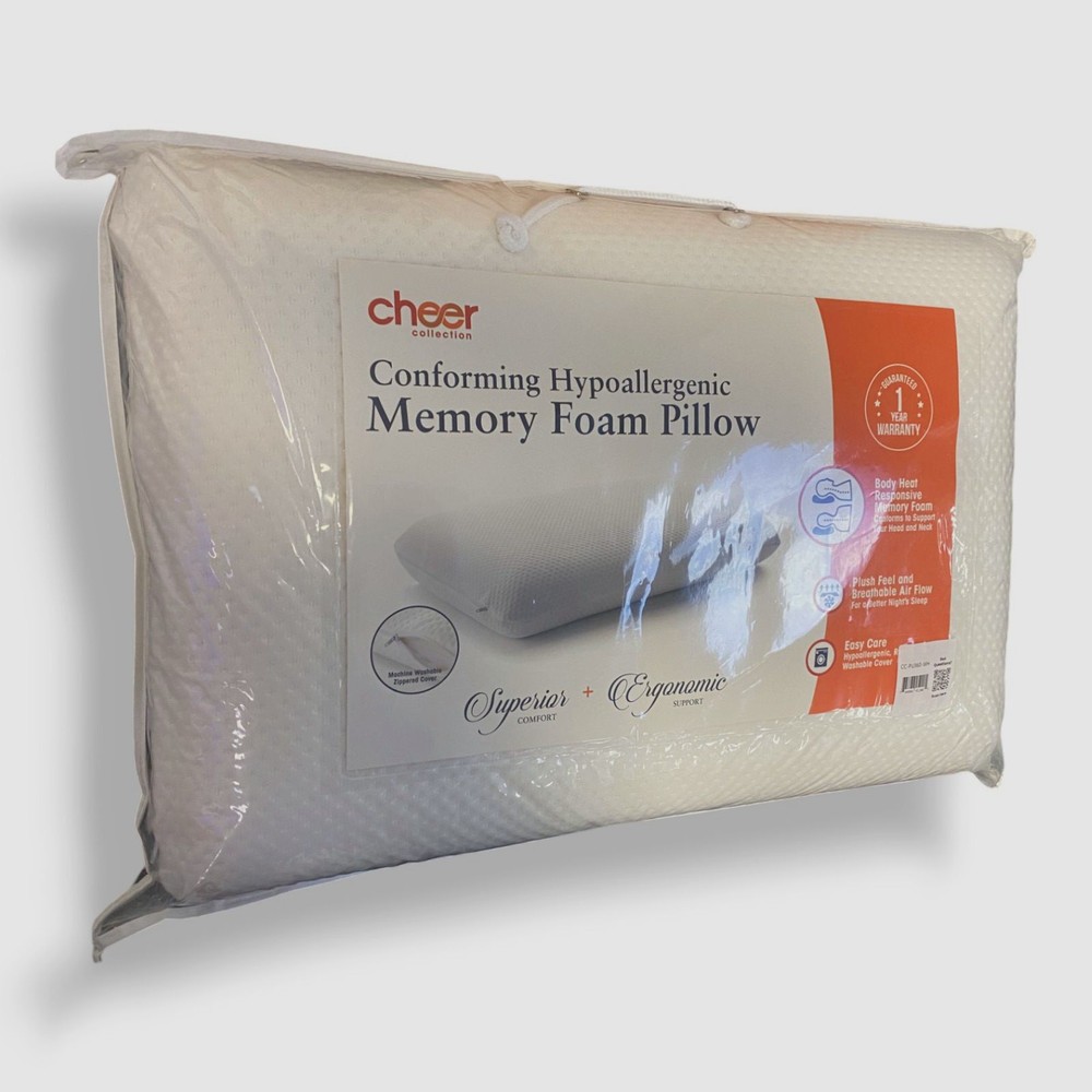 Cheer Collection White Memory Foam Pillow, 16" x 24"