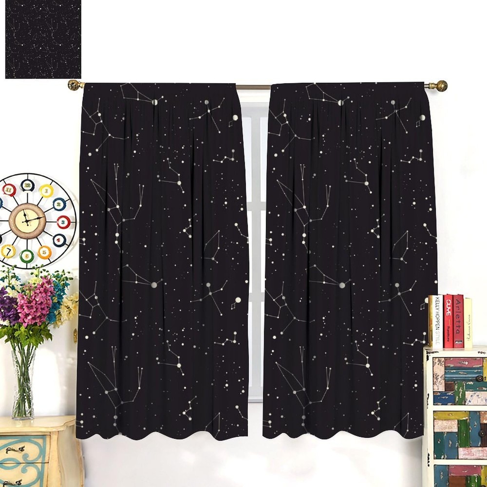 Constellation Curtains, Black Galaxy Constellations Symbol Pattern Window Tre...