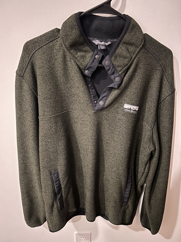 Eddie Bauer Men's Green Pullover Sweater Collared Long Sleeve M