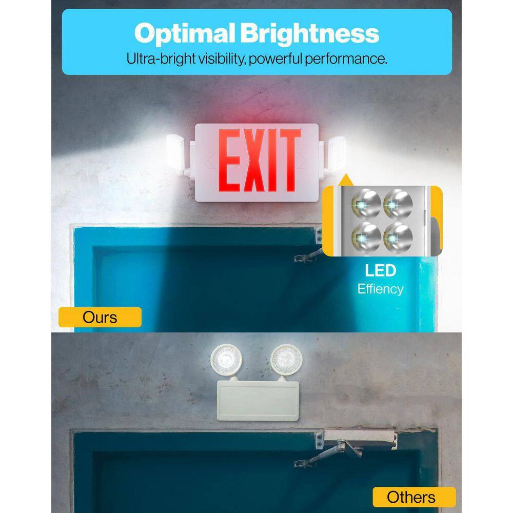 6 In. Red Double Sided Emergency Exit Sign with Adjustable LED Lights Fire Resis