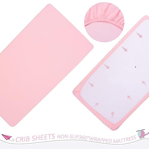 3 Pieces Crib Bedding Set for Girls- Solid Ruffle Quilted Includes Pink