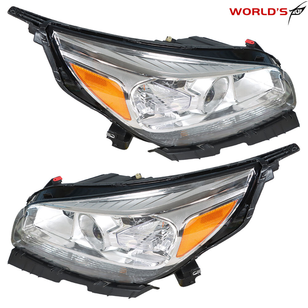 Headlights For 2013-2015 Chevy Malibu Halogen Projector Chrome Left+Right Side