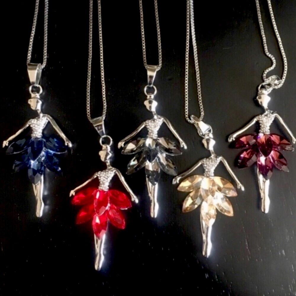 Crystal Ballet Dancer Long Pendant Necklace