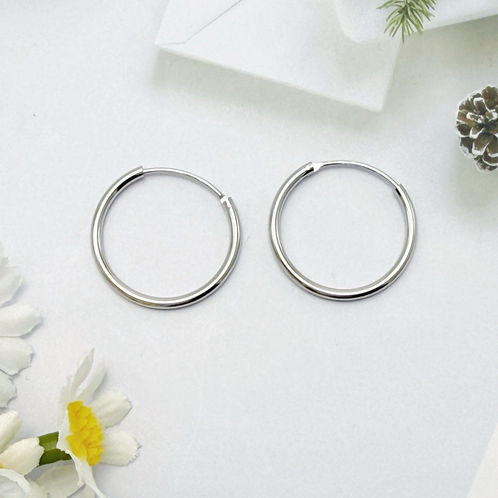 Solid 925 Silver Plain Hoops Earrings- Small Medium Sleep Wear Long Last Huggie