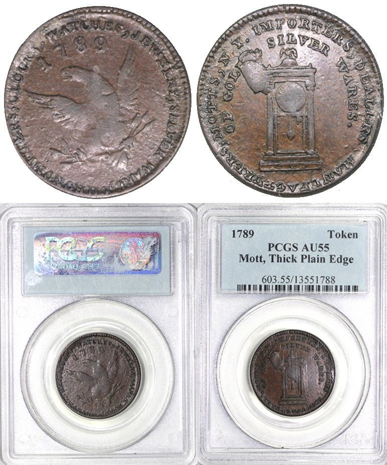 1789 Thick Planchet Plain Edge Mott Token PCGS AU 55