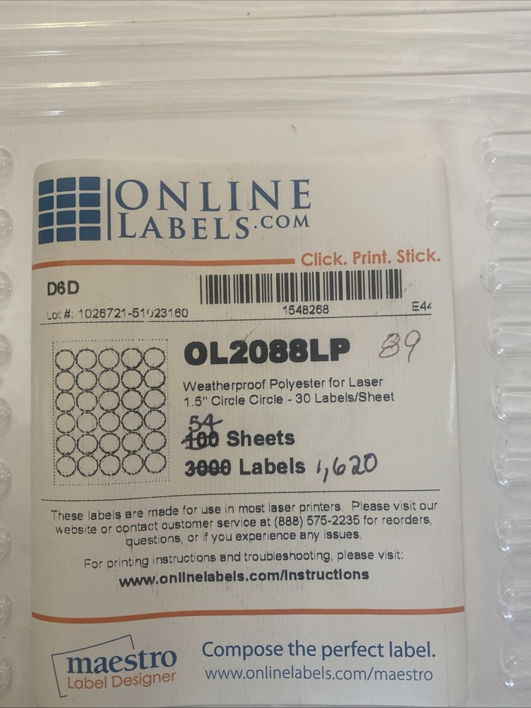 1.5” Circle Weatherproof Labels for Laser Printer 54 Sheets