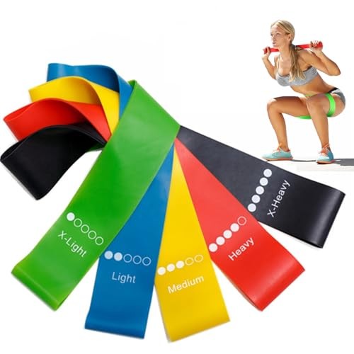 Resistance Loop Exercise Bands with Instruction Guide and Carry Bag, Set 5pcs