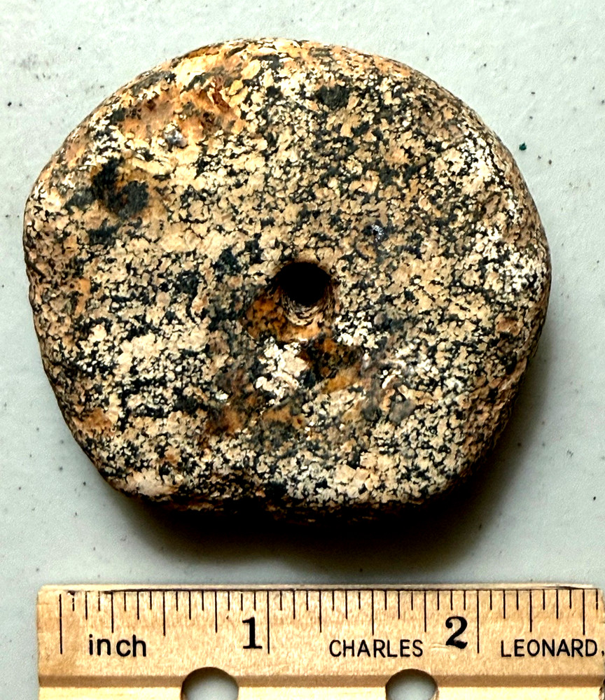 Large Neolithic African Flat Disk Bead, 2-1/4" dia, Diorite, Good Condition