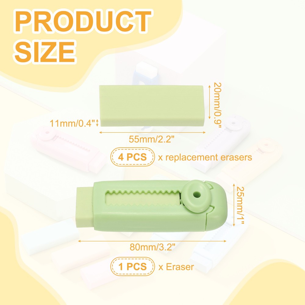 5 Pack Erasers, Pencil Erasers Large Eraser Push Pull Cute Soft, Cyan