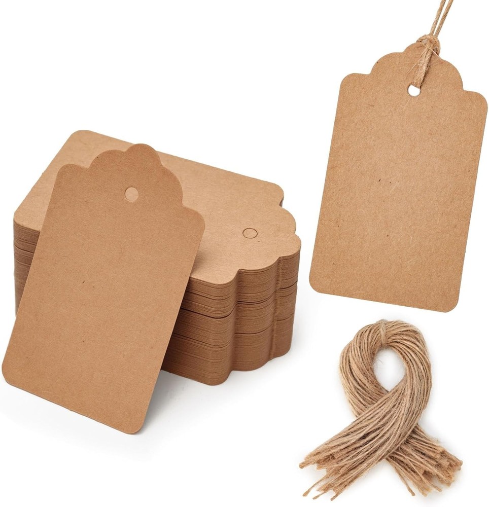 Brand New Gift Tags with Strings, Kraft Paper, Brown, Rectangular, 1.7 x 2.8 ...