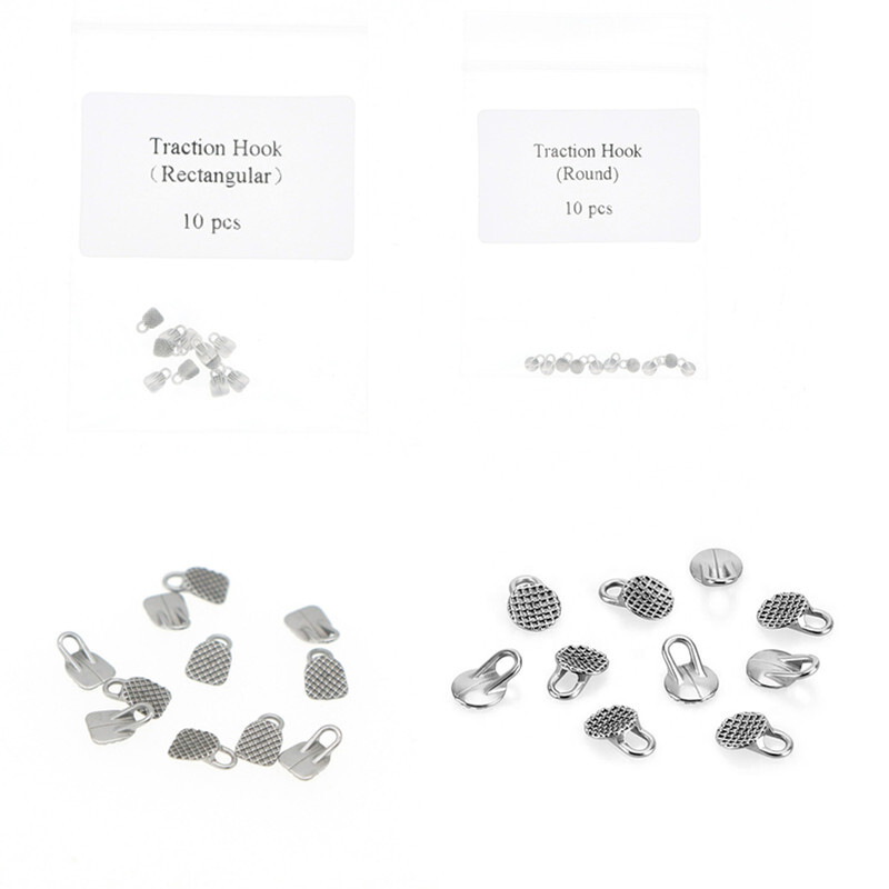 10 Pcs Dental Bondable Traction Hook Round/Rectangular Lingual Button Monoblock