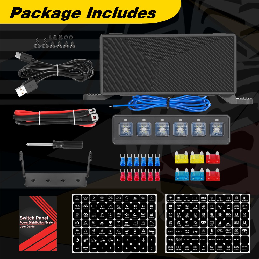 6Gang Wireless Switch Panel Circuit Control Box For LED Light Bar 12V 24V Marine