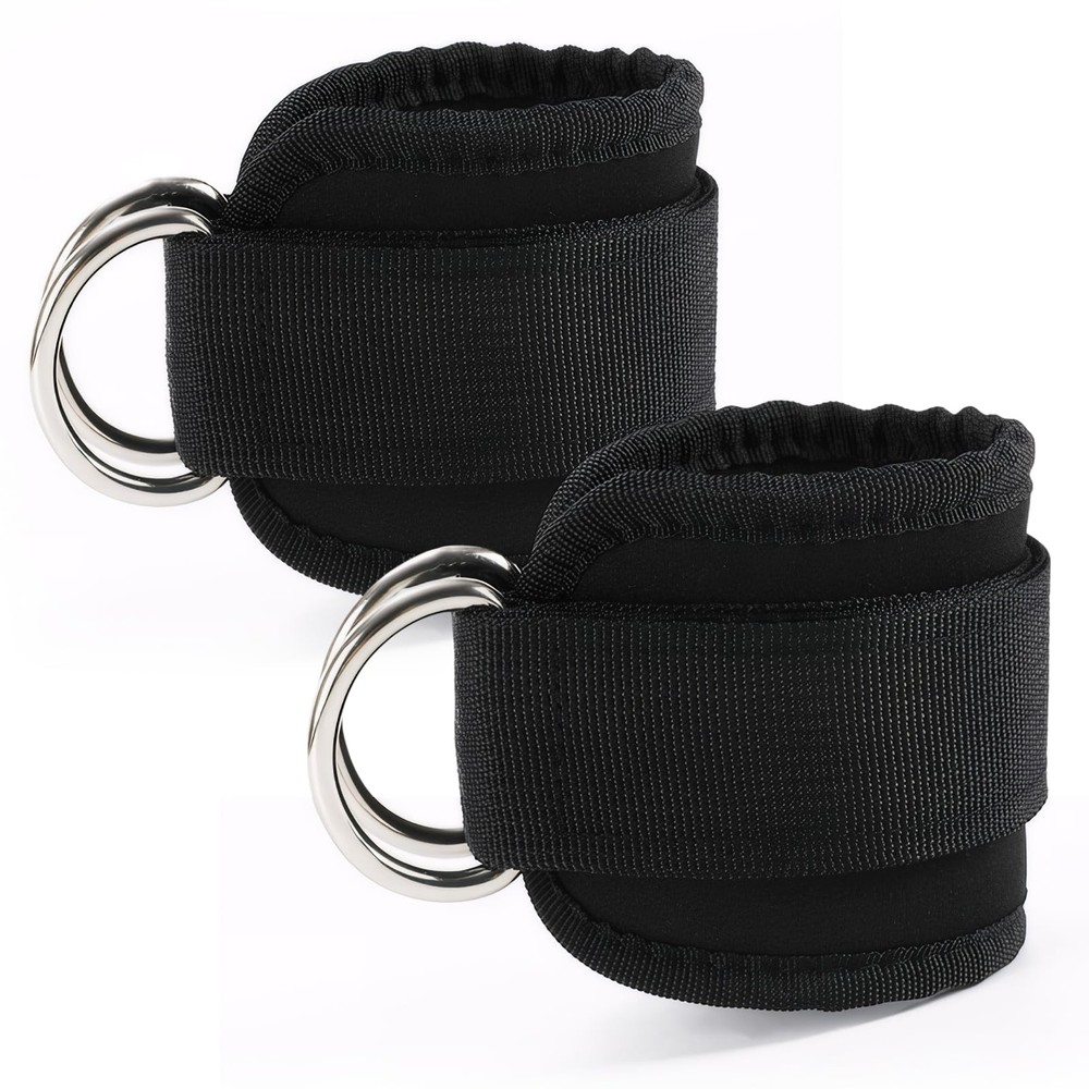 2 PCS Weightlifting Straps with D Ring,Adjustable Wrist Cuffs Black