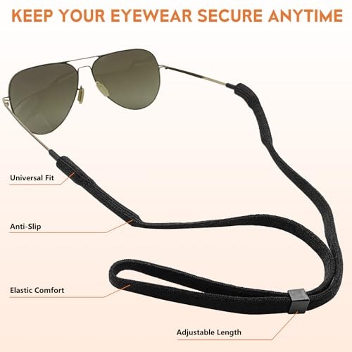 Adjustable Glasses Strap, 3-Pack Black Nylon Eyeglasses Strap with Secure