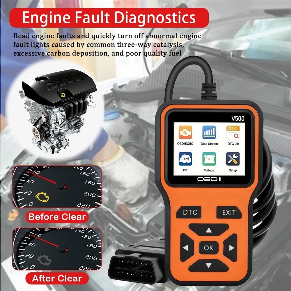 OBD2 Scanner Diagnostic Tool - Check Engine Light Code Scanner Tool with Reset,