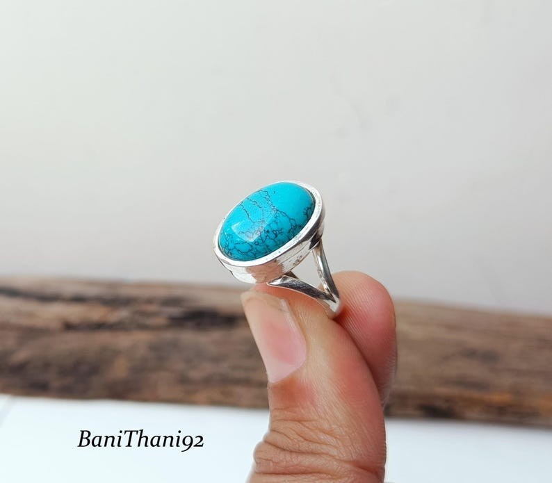 Turquoise Solid 925 Sterling Silver Statement Wedding Gift Ring, All Size M1783