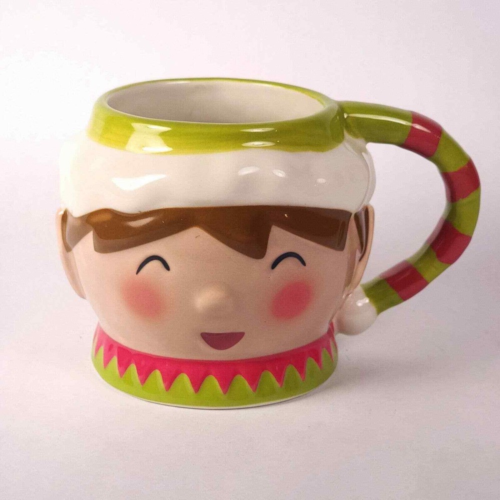 2 Threshold Stoneware Coffee Mugs 12 oz ELF 3D Hot Chocolate Cups Target Decor