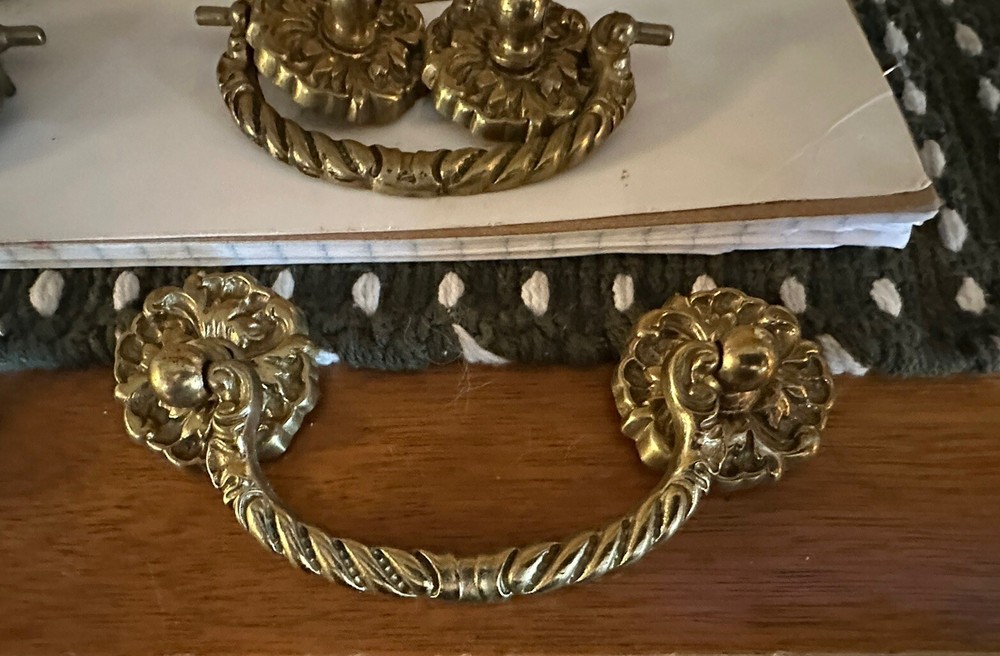 Drawer Pulls Vintage Brass Drop Handle Scroll Rosettes 12 Furniture Refurbish