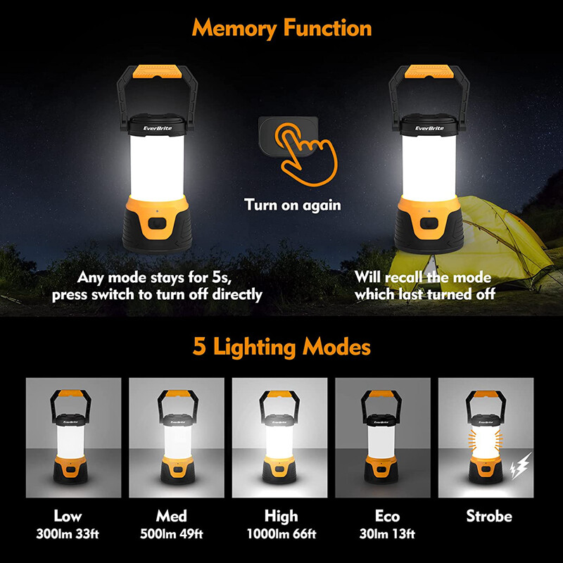 EverBrite Rechargeable LED Camping Lantern Power Bank Function 5 Lighting Modes