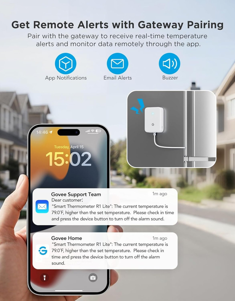 Goveelife Refrigerator Freezer Thermometer 1 Pack, Bluetooth Temperature Sensor