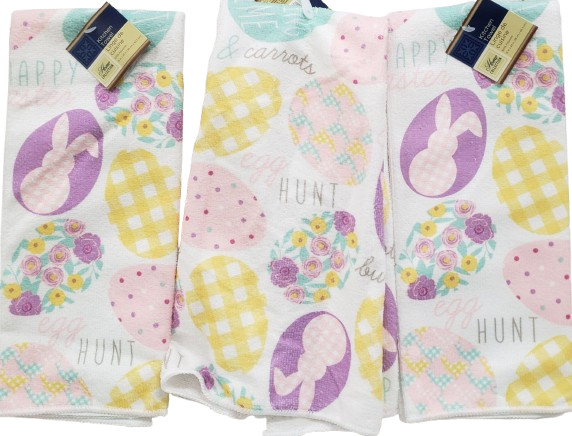 Set of 3 Same Microfiber Kitchen Towels (15"x25") EASTER, EGG HUNT, BUNNIES, GR