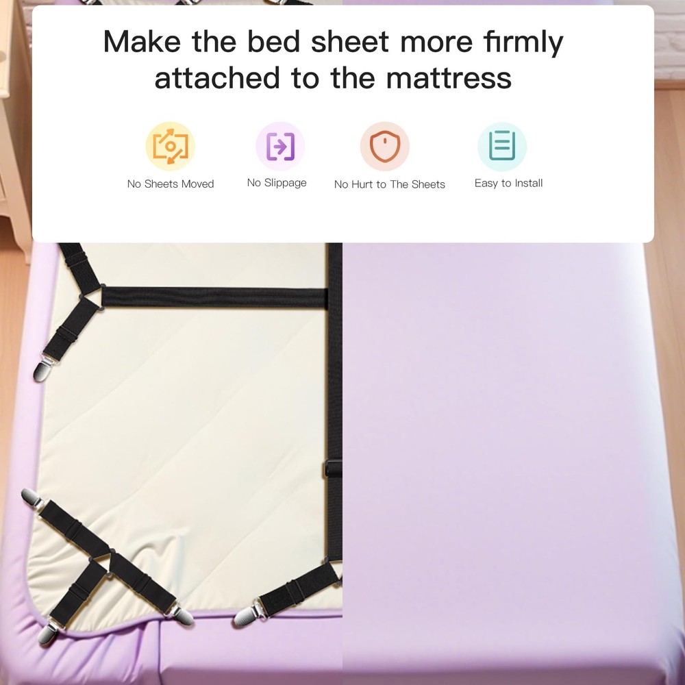 12PCS Bed Sheet Straps, Secure & Adjustable Fitted Sheet Holders for Full, Qu...