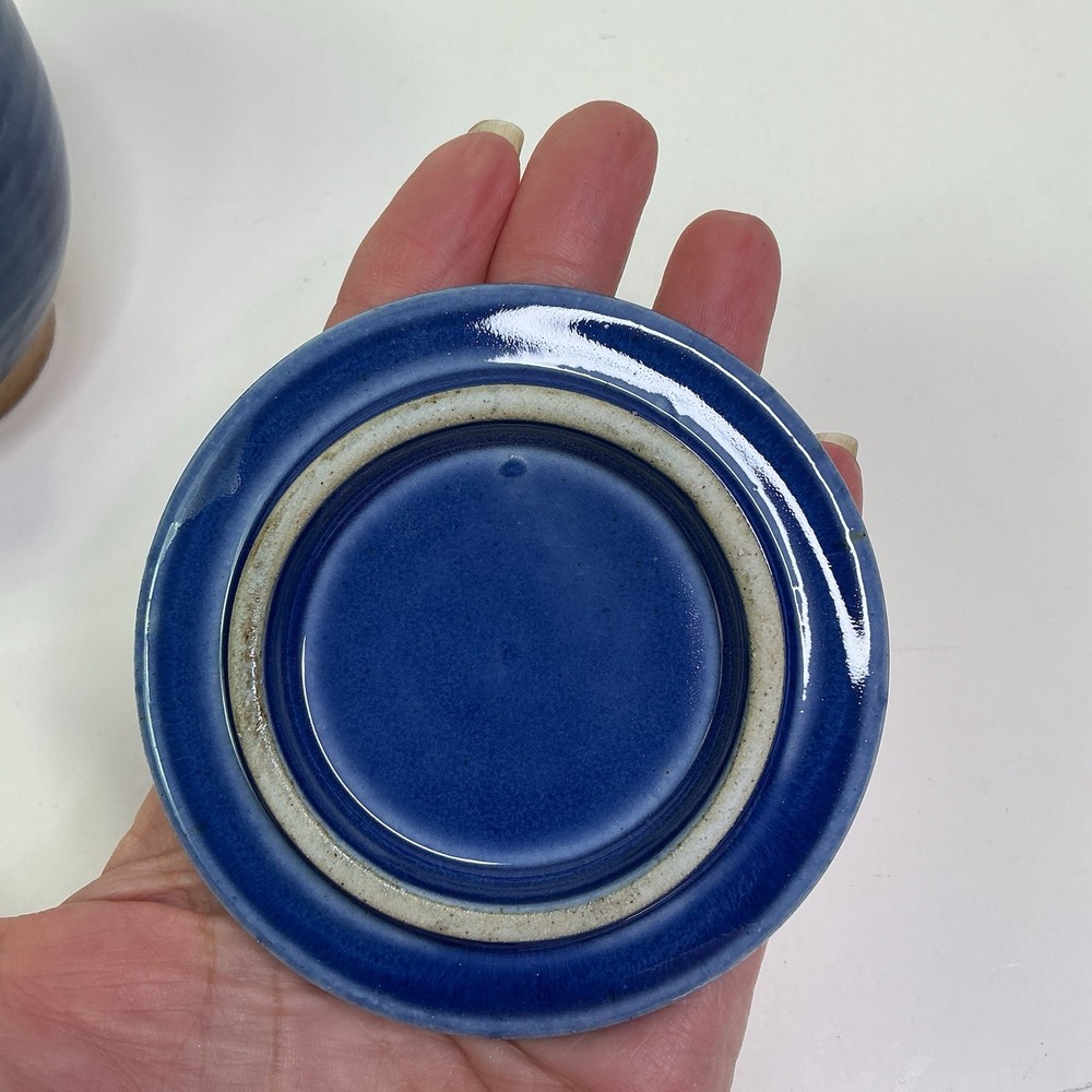 World Market 3 Pc Tea Cup Infuser Strainer Coaster Blue Stoneware Mug EUC