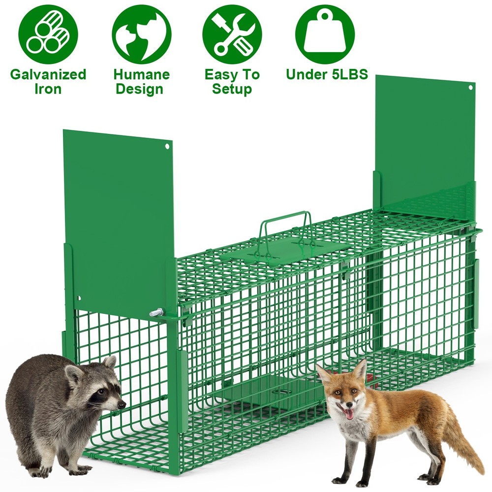 38" Solid & Rustproof Live Animal Cage, Large Foldable Humane Live Animal Trap