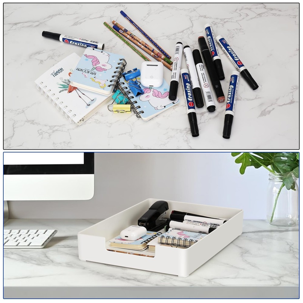 2-Pack Stackable Paper Tray Plastic Desk Drawer Organizer for Office School