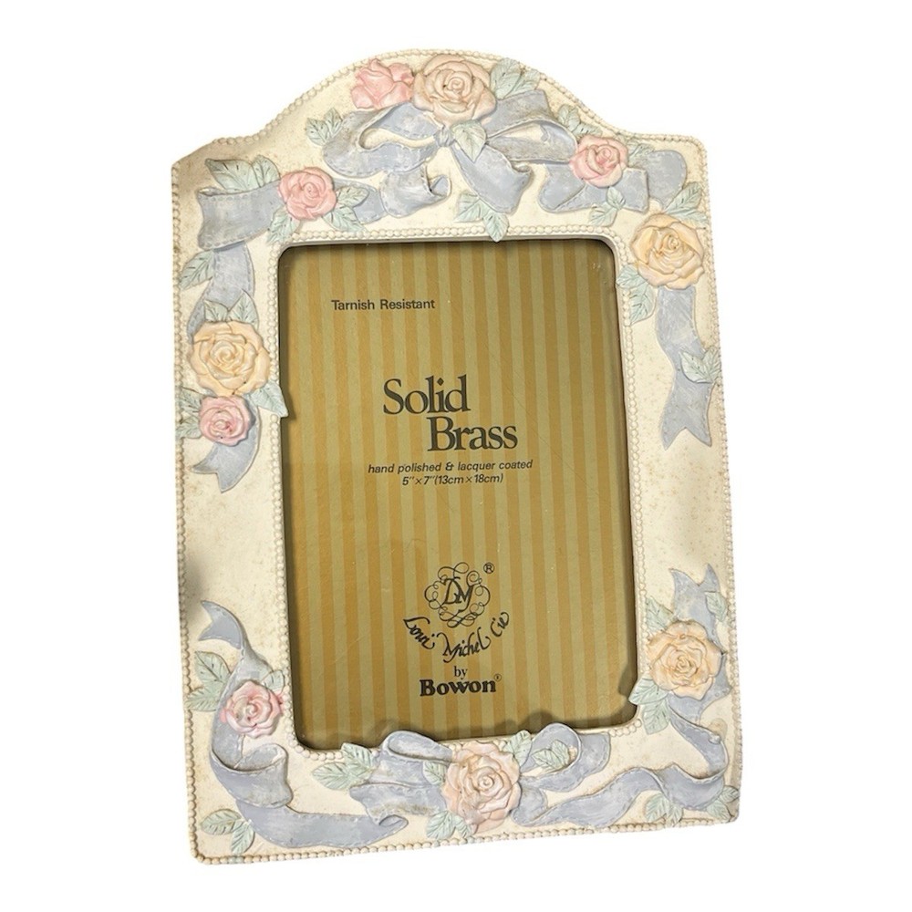 Bowon Solid Brass Floral Rectangle 5x7 Photo Frame Tarnish Resistant Lacquer