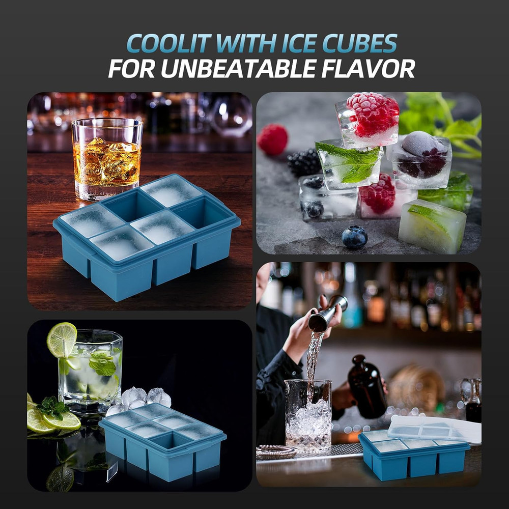 Large Ice Cube Trays for Whiskey (2 Pack) - Silicone Ice Cube Molds with Stee...
