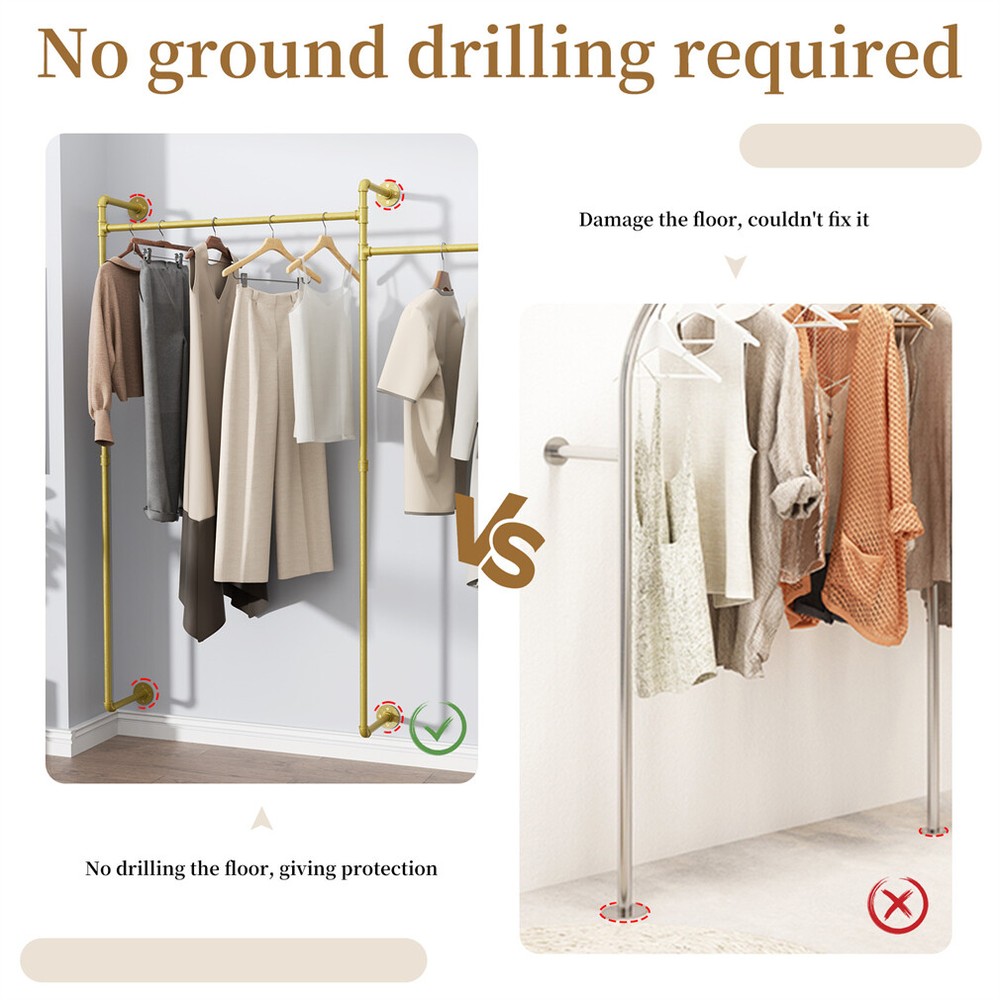 Large Industrial Pipe Clothes Rack Hanging Open Wardrobe Boutique Display Stand