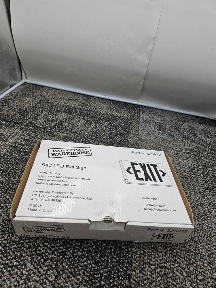 Maintenance Warehouse 325912 Red LED Exit Sign White Housing Single/ Double Face