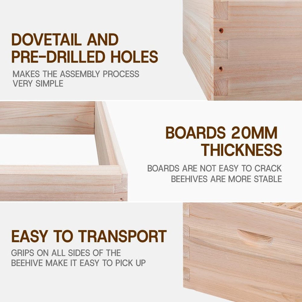 BEEINN 8 Frame Deep Beehive Box,Langstoth Deep Brood Bee Hive Box, Include Be...