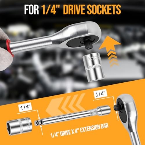 12PCS 1/4 Inch Drive Socket Set, Premium Mini Ratchet Socket Wrench Set, Small