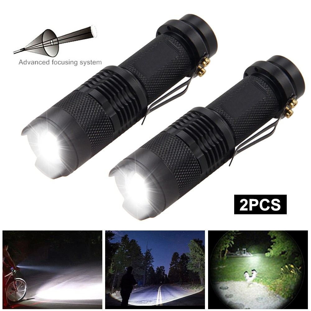 2X Mini LED Flashlight Camping Light Zoomable 3-Mode Torch Astronomy Night Lamp