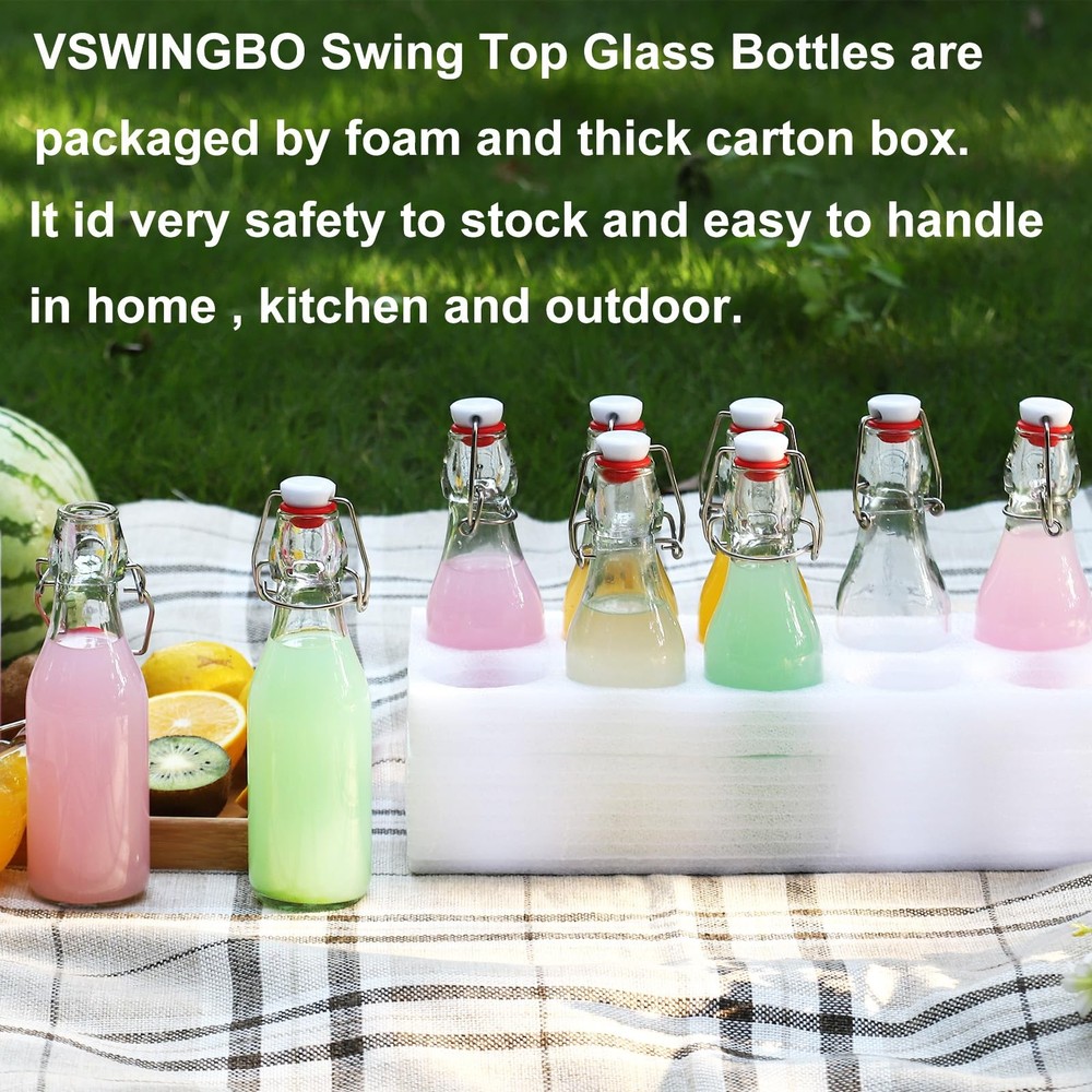 6 Pack 8.5oz Flip Top Glass Bottles,8.5oz swing top glass bottles with airtig...
