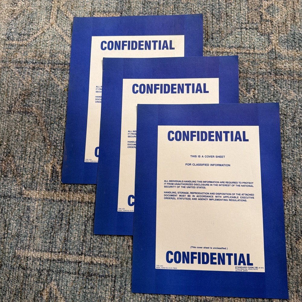 3x US Government Top Secret Document Cover Sheets